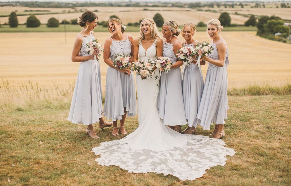 Pale Blue Bridesmaid Dresses & Martina Liana Bride Dress at Odo’s Barn