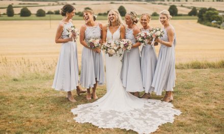 Pale Blue Bridesmaid Dresses & Martina Liana Bride Dress at Odo’s Barn